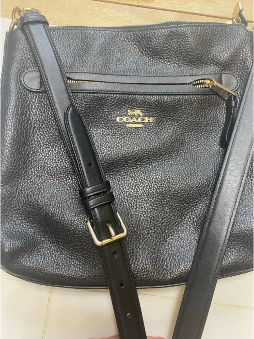 Coach Mae Crossbody Bag in Black Pebbled Leather | Gold Hardware (F34823)